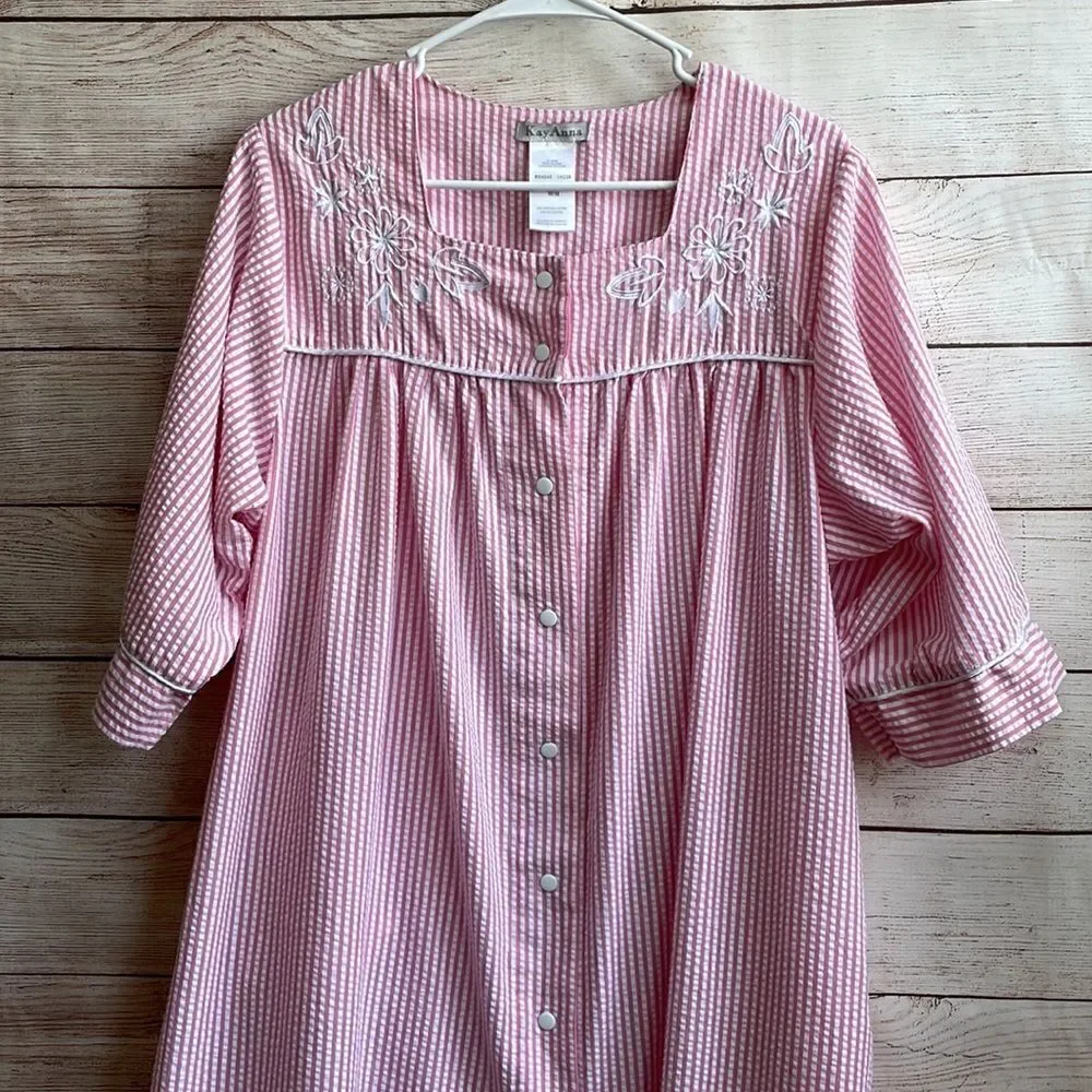 VINTAGE KAY ANNA PATIO DRESS‎ IN PINK AND WHITE SEERSUCKER